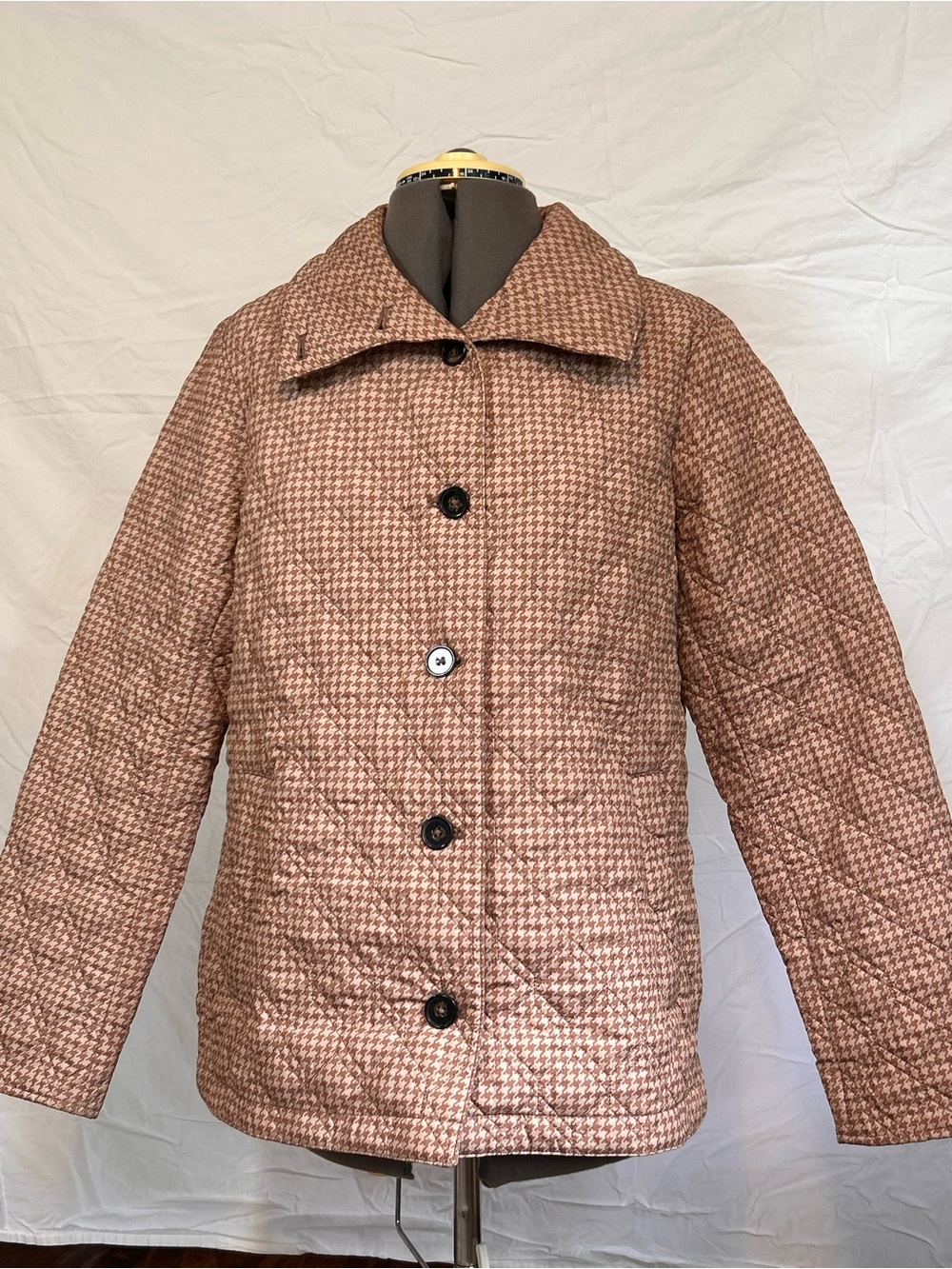 Lands' End Women's Quilted Houndstooth Jacket in Light Brown